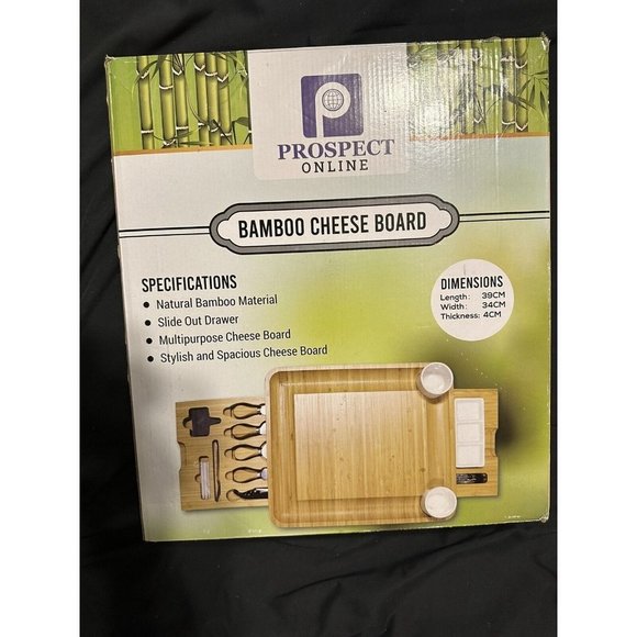 Bamboo Cheese Board With Drawer Large Charcuterie & Knife Set Bowls Tray New - Picture 3 of 7